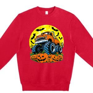 Monster Truck Halloween Jack O Lantern Moon Pumpkin Premium Crewneck Sweatshirt