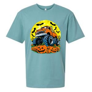 Monster Truck Halloween Jack O Lantern Moon Pumpkin Sueded Cloud Jersey T-Shirt