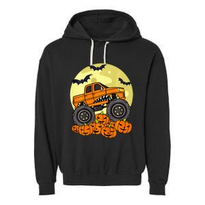 Monster Truck Halloween Moon Jack O Lantern Pumpkin Garment-Dyed Fleece Hoodie