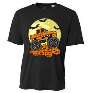 Monster Truck Halloween Moon Jack O Lantern Pumpkin Cooling Performance Crew T-Shirt