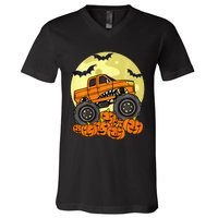 Monster Truck Halloween Moon Jack O Lantern Pumpkin V-Neck T-Shirt