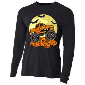 Monster Truck Halloween Moon Jack O Lantern Pumpkin Cooling Performance Long Sleeve Crew