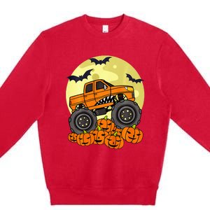 Monster Truck Halloween Moon Jack O Lantern Pumpkin Premium Crewneck Sweatshirt