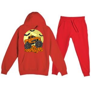 Monster Truck Halloween Moon Jack O Lantern Pumpkin Premium Hooded Sweatsuit Set