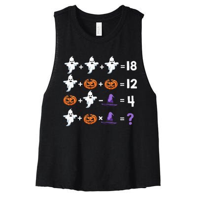 Math Teacher Humor Halloween Quiz Order Of Operations Women's Racerback Cropped Tank