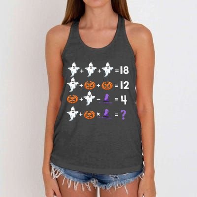 Math Teacher Humor Halloween Quiz Order Of Operations Women's Knotted Racerback Tank