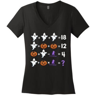 Math Teacher Humor Halloween Quiz Order Of Operations Women's V-Neck T-Shirt