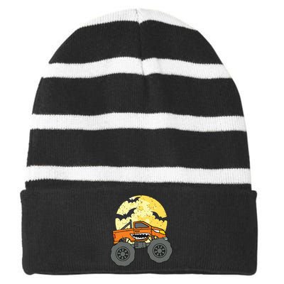 Monster Truck Happy Halloween Moon Striped Beanie with Solid Band