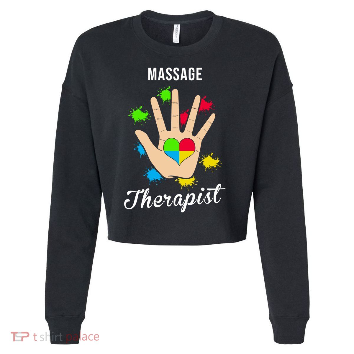 Massage Therapist Handprint Cropped Pullover Crew