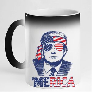 Merica Trump Happy 4th Of July Trump American Flag 11oz Black Color Changing Mug