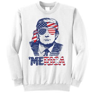 Merica Trump Happy 4th Of July Trump American Flag Sweatshirt