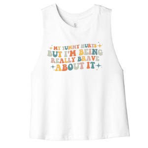 My Tummy Hurts But I'm Being Really Brave About It Retro Women's Racerback Cropped Tank