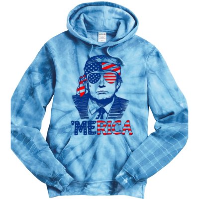 Merica Trump Happy 4th Of July Trump American Flag Fun Tie Dye Hoodie