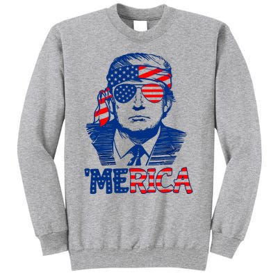 Merica Trump Happy 4th Of July Trump American Flag Fun Tall Sweatshirt