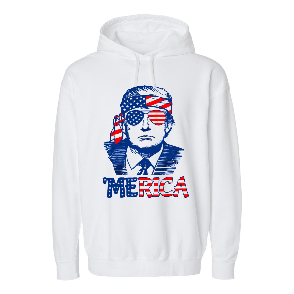 Merica Trump Happy 4th Of July Trump American Flag Fun Garment-Dyed Fleece Hoodie