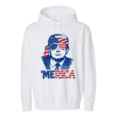 Merica Trump Happy 4th Of July Trump American Flag Fun Garment-Dyed Fleece Hoodie