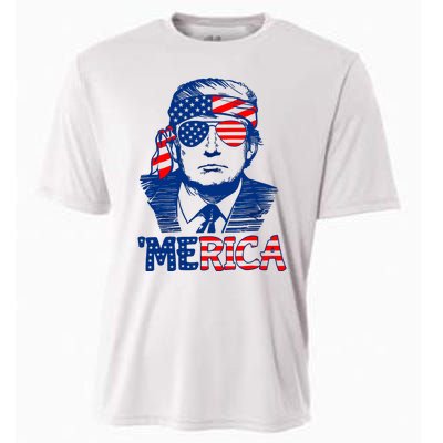 Merica Trump Happy 4th Of July Trump American Flag Fun Cooling Performance Crew T-Shirt