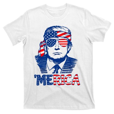 Merica Trump Happy 4th Of July Trump American Flag Fun T-Shirt