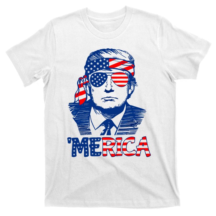 Merica Trump Happy 4th Of July Trump American Flag Fun T-Shirt