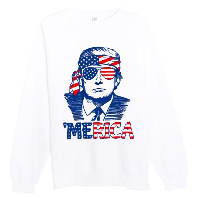 Merica Trump Happy 4th Of July Trump American Flag Fun Premium Crewneck Sweatshirt