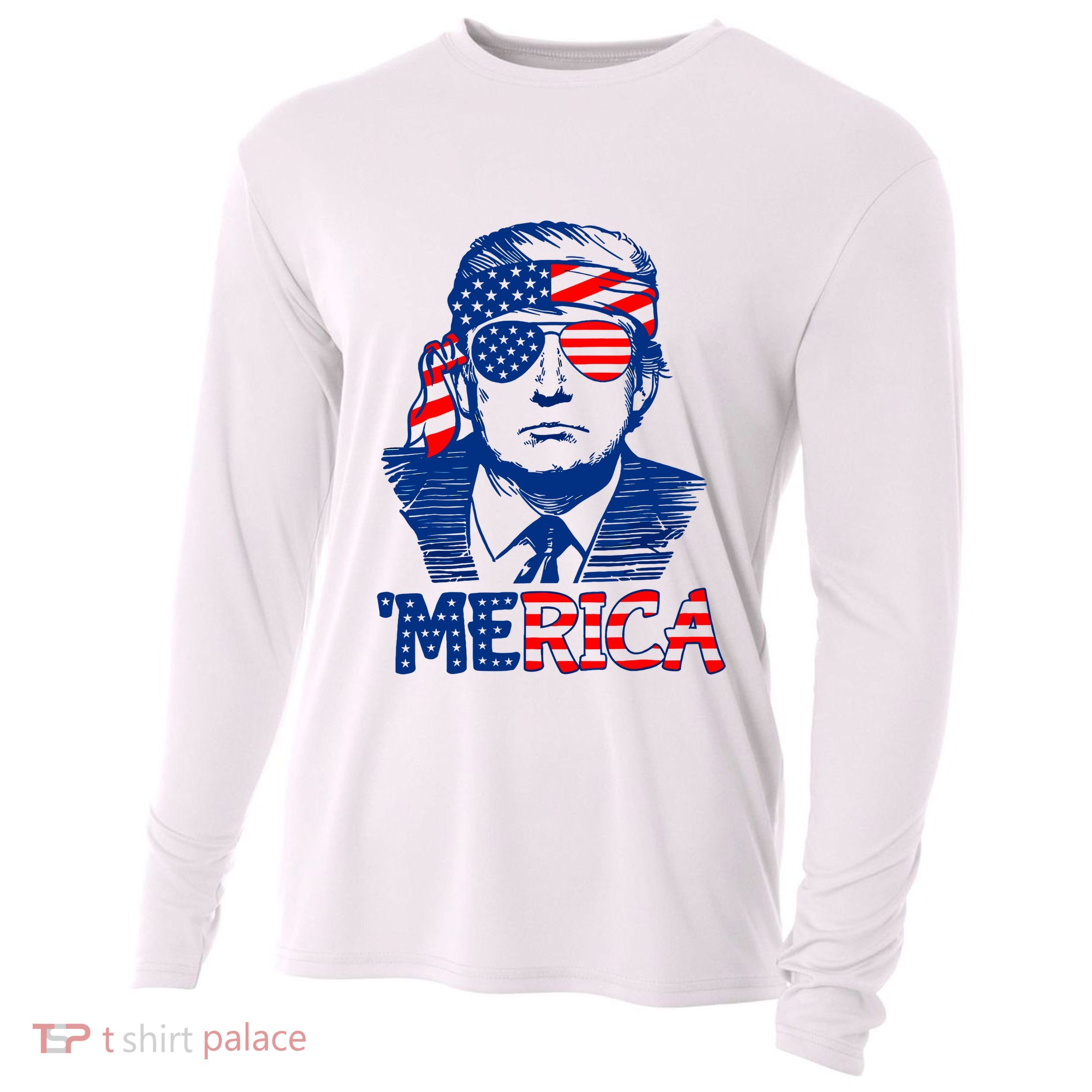 Merica Trump Happy 4th Of July Trump American Flag Fun Cooling Performance Long Sleeve Crew