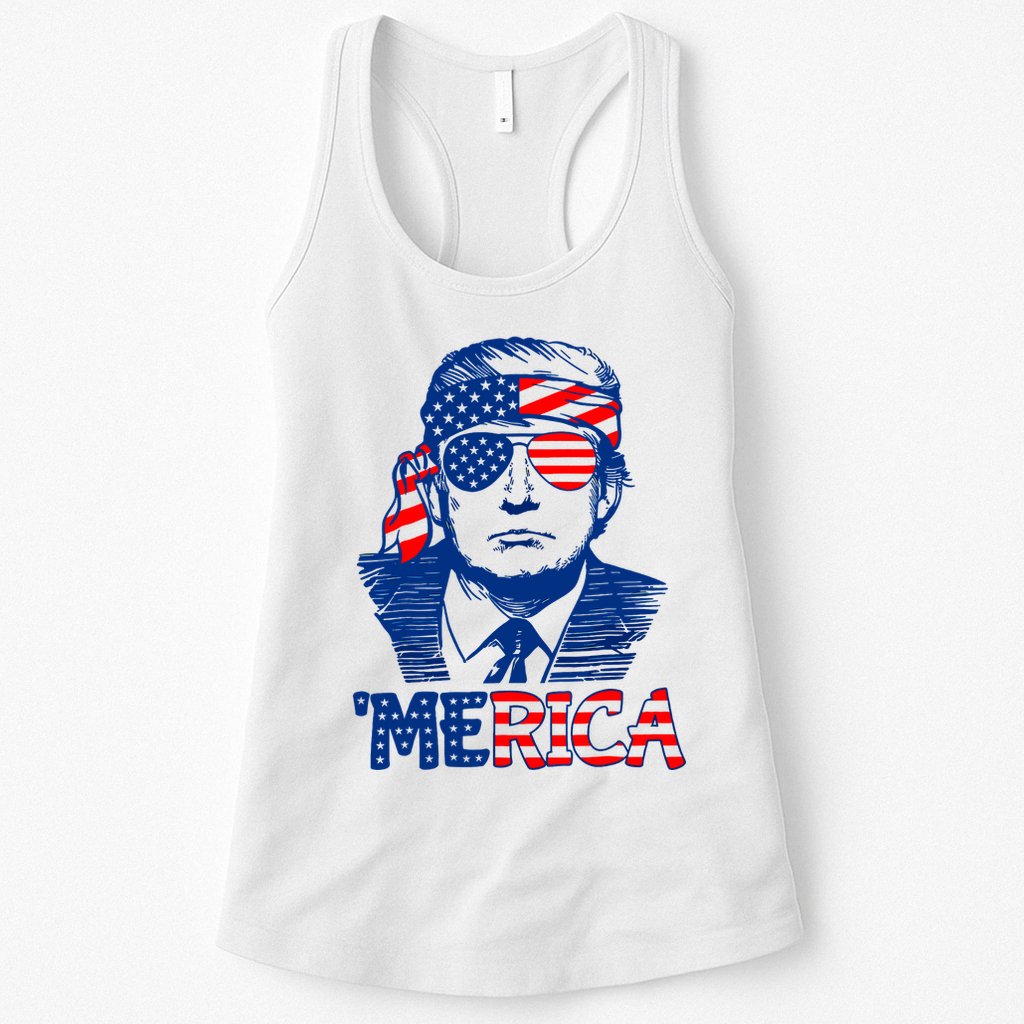 Merica Trump Happy 4th Of July Trump American Flag Fun Womens Tank Top