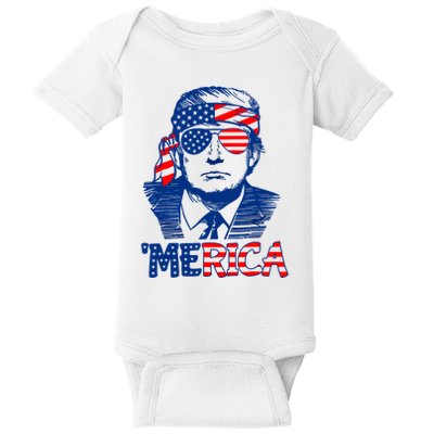 Merica Trump Happy 4th Of July Trump American Flag Fun Baby Bodysuit