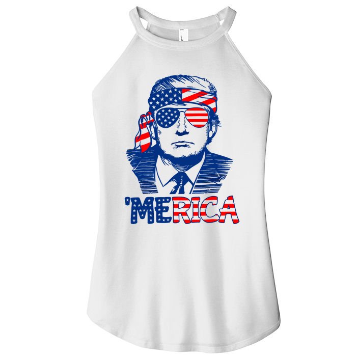 Merica Trump Happy 4th Of July Trump American Flag Fun Women's Perfect Tri Rocker Tank