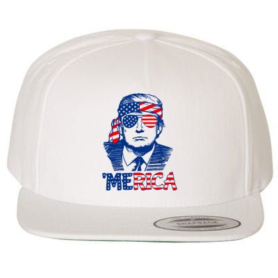 Merica Trump Happy 4th Of July Trump American Flag Fun Wool Snapback Cap