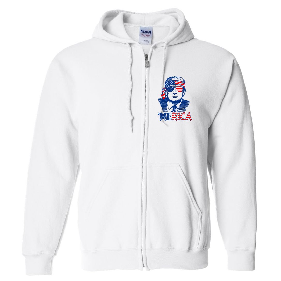 Merica Trump Happy 4th Of July Trump American Flag Fun Full Zip Hoodie