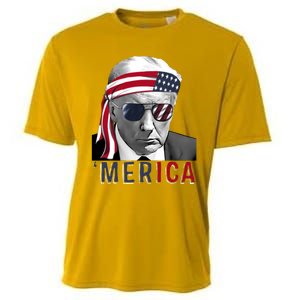 Merica Trump Happy 4th Of July Trump American Flag Usa Cooling Performance Crew T-Shirt