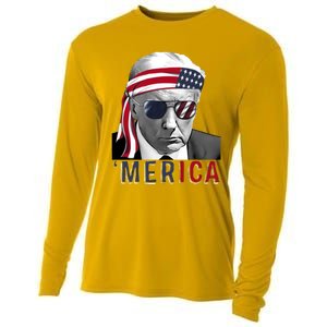 Merica Trump Happy 4th Of July Trump American Flag Usa Cooling Performance Long Sleeve Crew