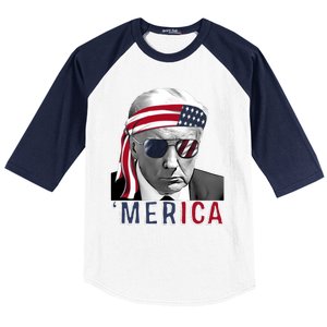 Merica Trump Happy 4th Of July Trump American Flag Usa Baseball Sleeve Shirt