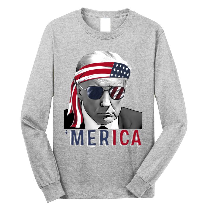 Merica Trump Happy 4th Of July Trump American Flag Usa Long Sleeve Shirt