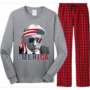 Merica Trump Happy 4th Of July Trump American Flag Usa Long Sleeve Pajama Set