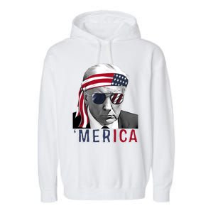 Merica Trump Happy 4th Of July Trump American Flag Usa Garment-Dyed Fleece Hoodie