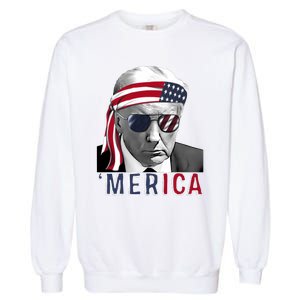 Merica Trump Happy 4th Of July Trump American Flag Usa Garment-Dyed Sweatshirt