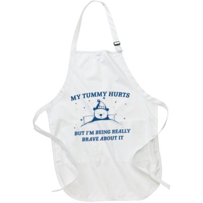 My Tummy Hurts Funny Bear Retro Cartoon Meme Full-Length Apron With Pockets
