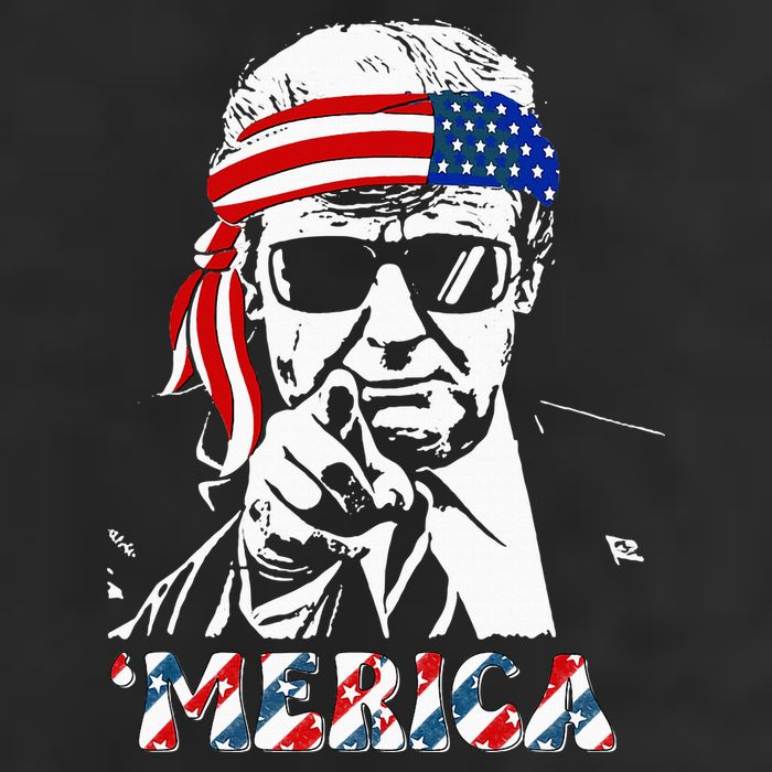 Merica Trump Happy 4th Of July Trump American Flag 7 Panel Mesh Trucker Snapback Hat