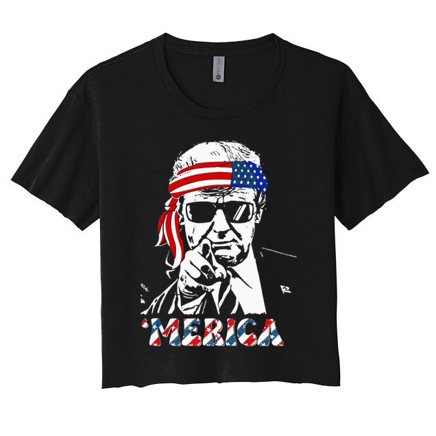 Merica Trump Happy 4th Of July Trump American Flag Crop Top