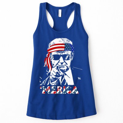 Merica Trump Happy 4th Of July Trump American Flag Womens Tank Top