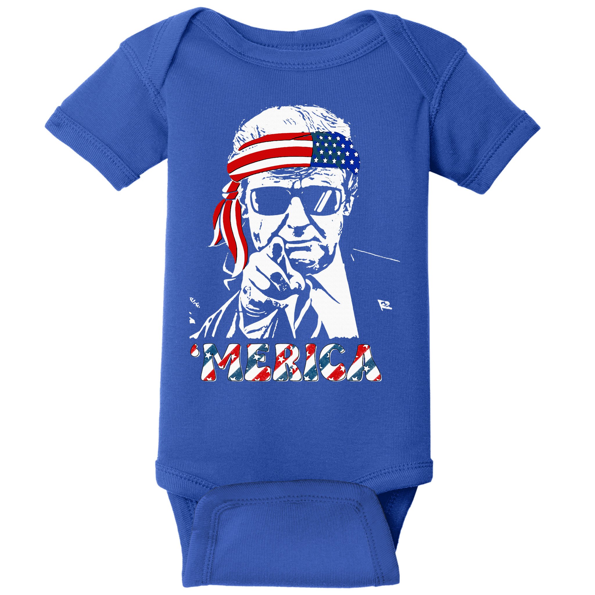 Merica Trump Happy 4th Of July Trump American Flag Baby Bodysuit