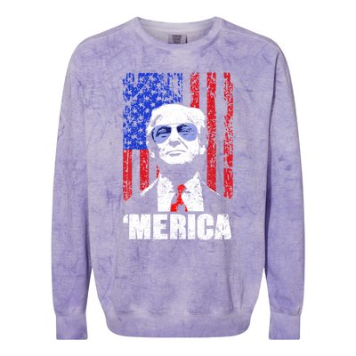 Merica Trump Happy 4th Of July Trump American Flag Gifts Colorblast Crewneck Sweatshirt