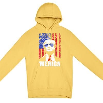 Merica Trump Happy 4th Of July Trump American Flag Gifts Premium Pullover Hoodie