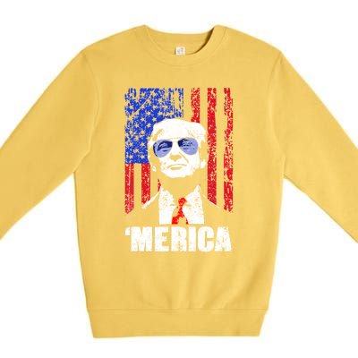 Merica Trump Happy 4th Of July Trump American Flag Gifts Premium Crewneck Sweatshirt