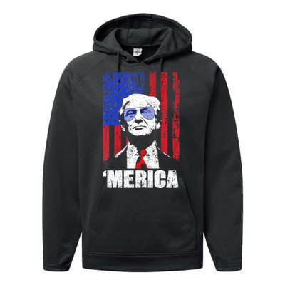 Merica Trump Happy 4th Of July Trump American Flag Gifts Performance Fleece Hoodie