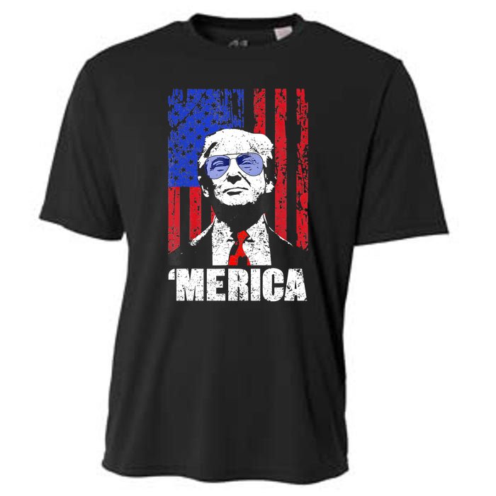 Merica Trump Happy 4th Of July Trump American Flag Gifts Cooling Performance Crew T-Shirt