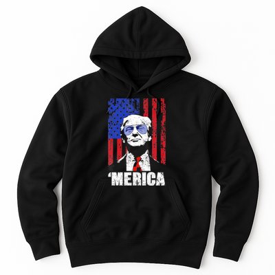 Merica Trump Happy 4th Of July Trump American Flag Gifts Hoodie