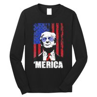 Merica Trump Happy 4th Of July Trump American Flag Gifts Long Sleeve Shirt