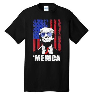 Merica Trump Happy 4th Of July Trump American Flag Gifts Tall T-Shirt